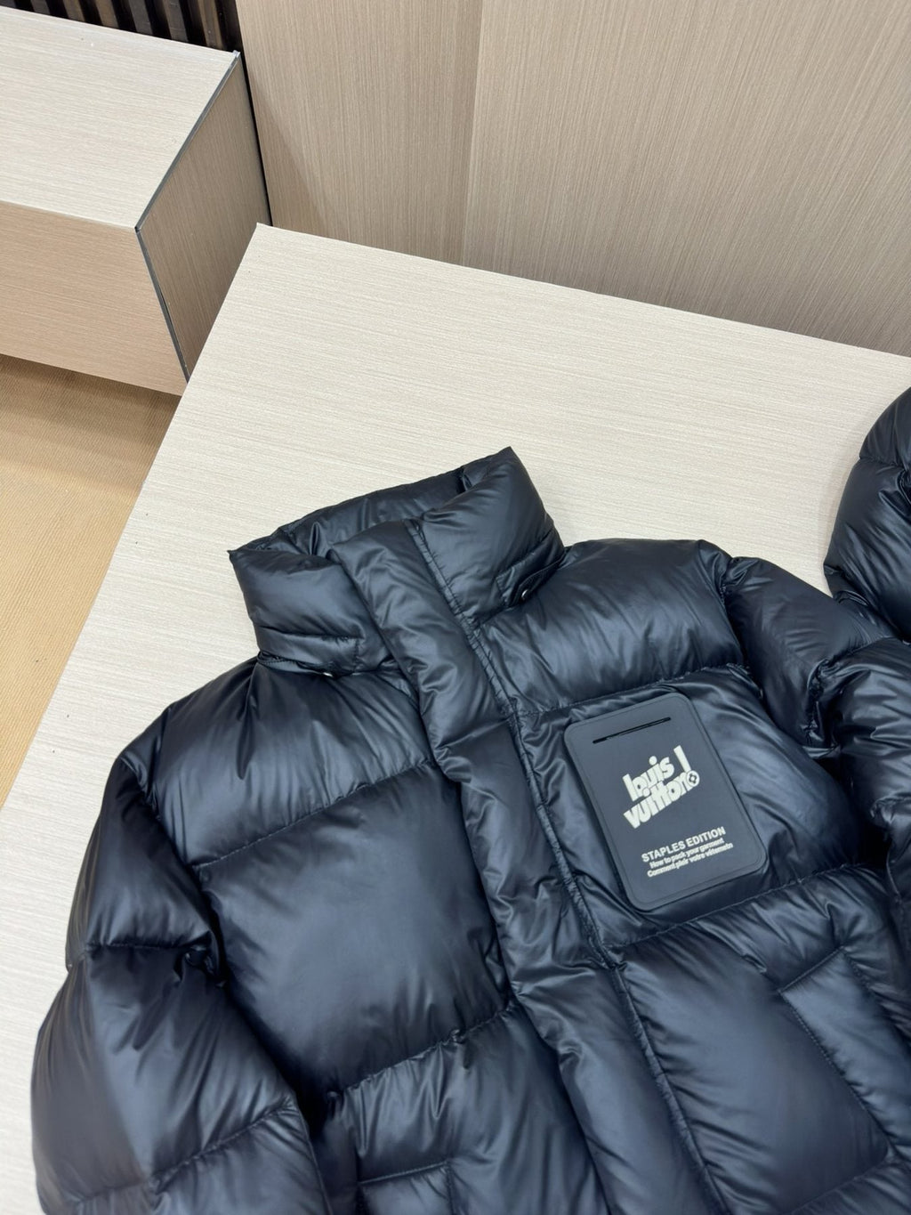LV Black Hooded Puffer Coat with Monogram Lining