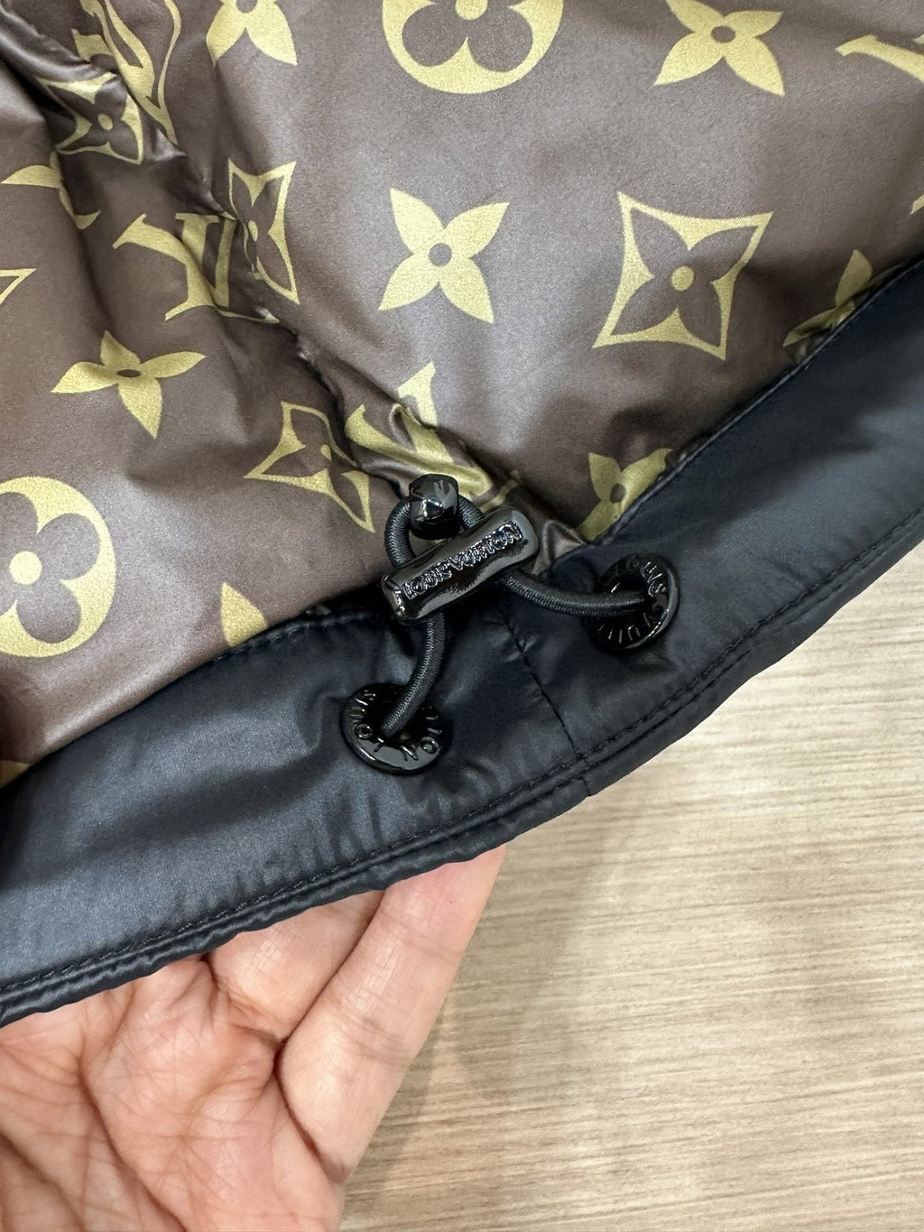 LV Black Hooded Puffer Coat with Monogram Lining