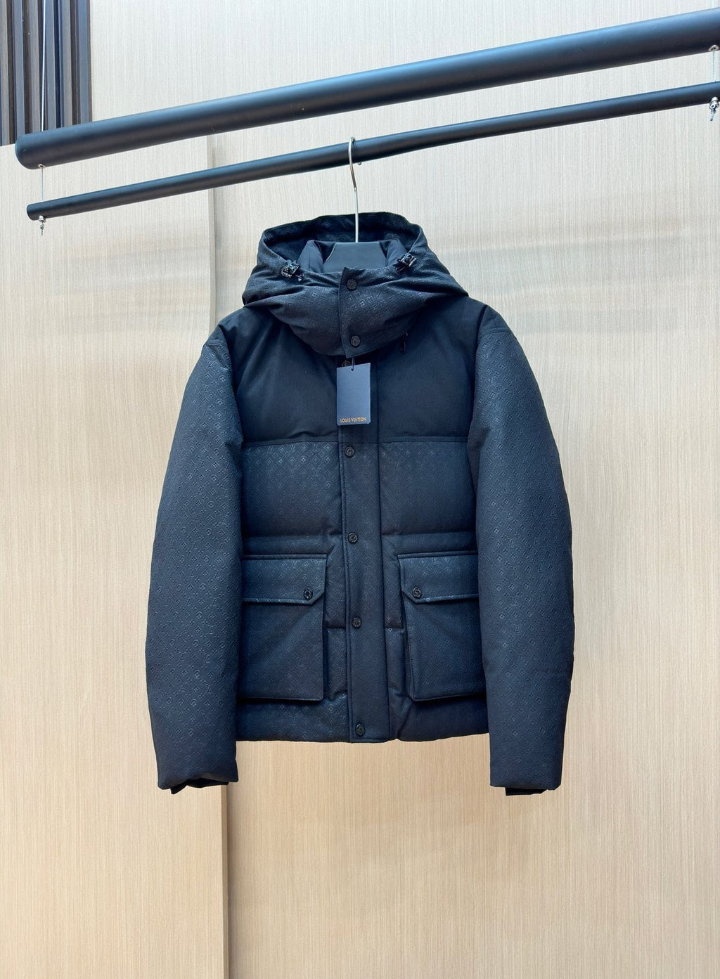 LV Tonal Pattern Hooded Puffer Coat