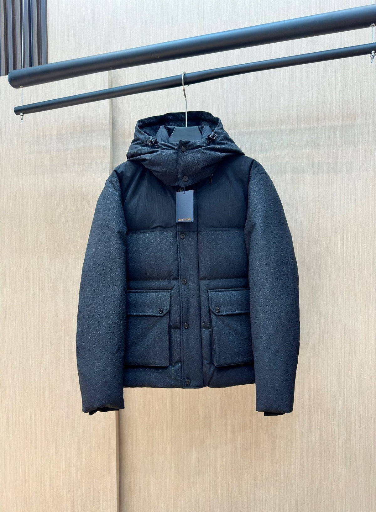LV Tonal Pattern Hooded Puffer Coat