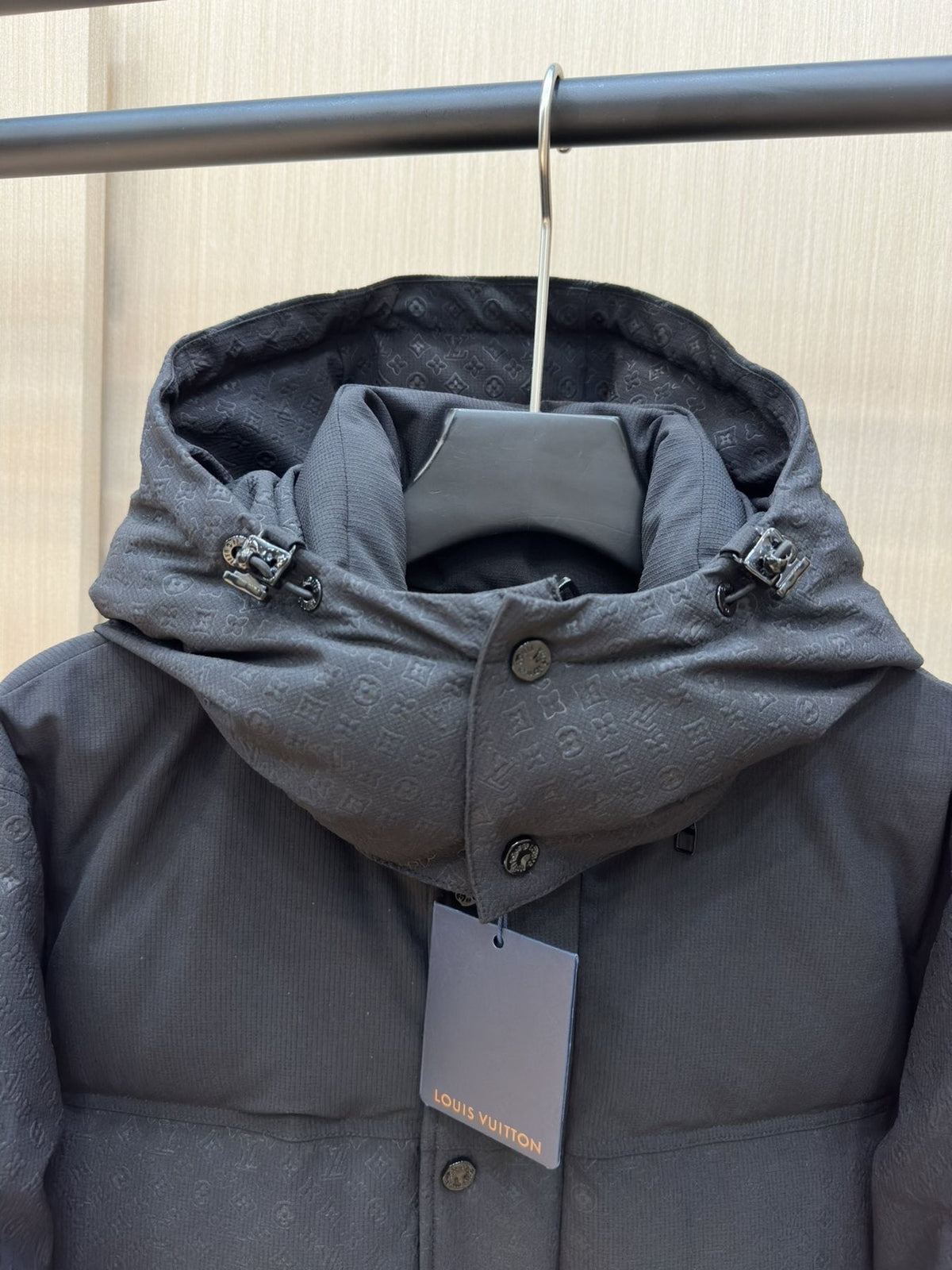 LV Tonal Pattern Hooded Puffer Coat