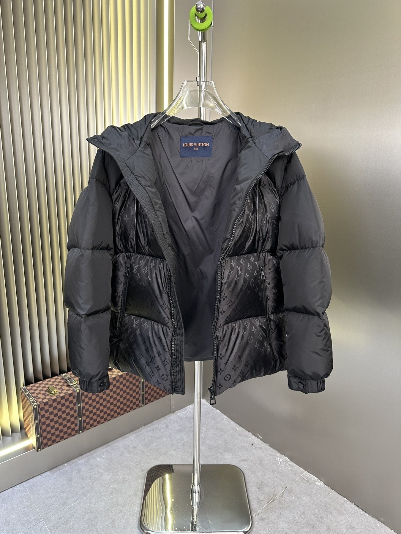 LV Hooded Monogram-Panel Puffer Coat