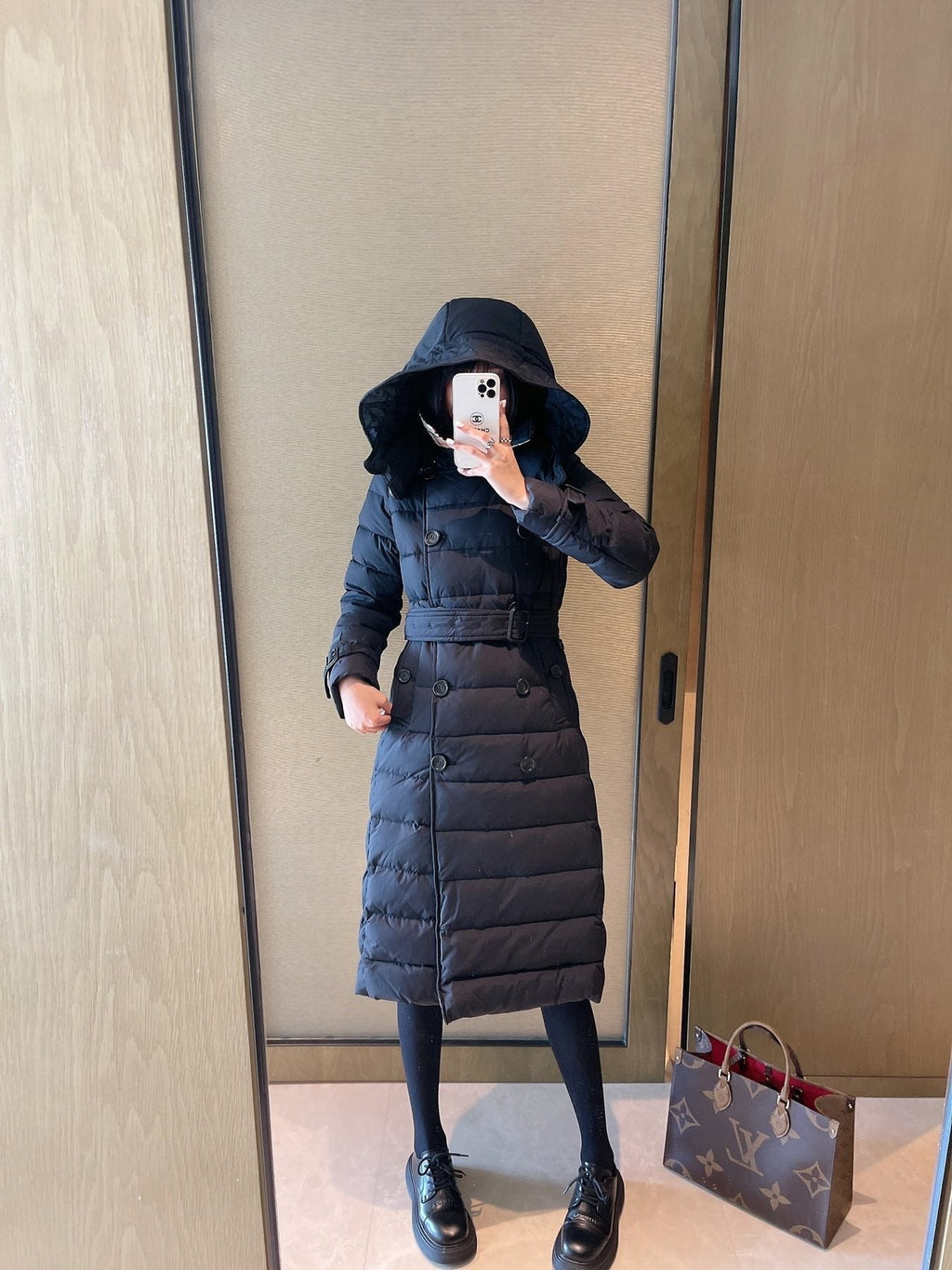Burberry Belted Double-Breasted Long Down Jacket