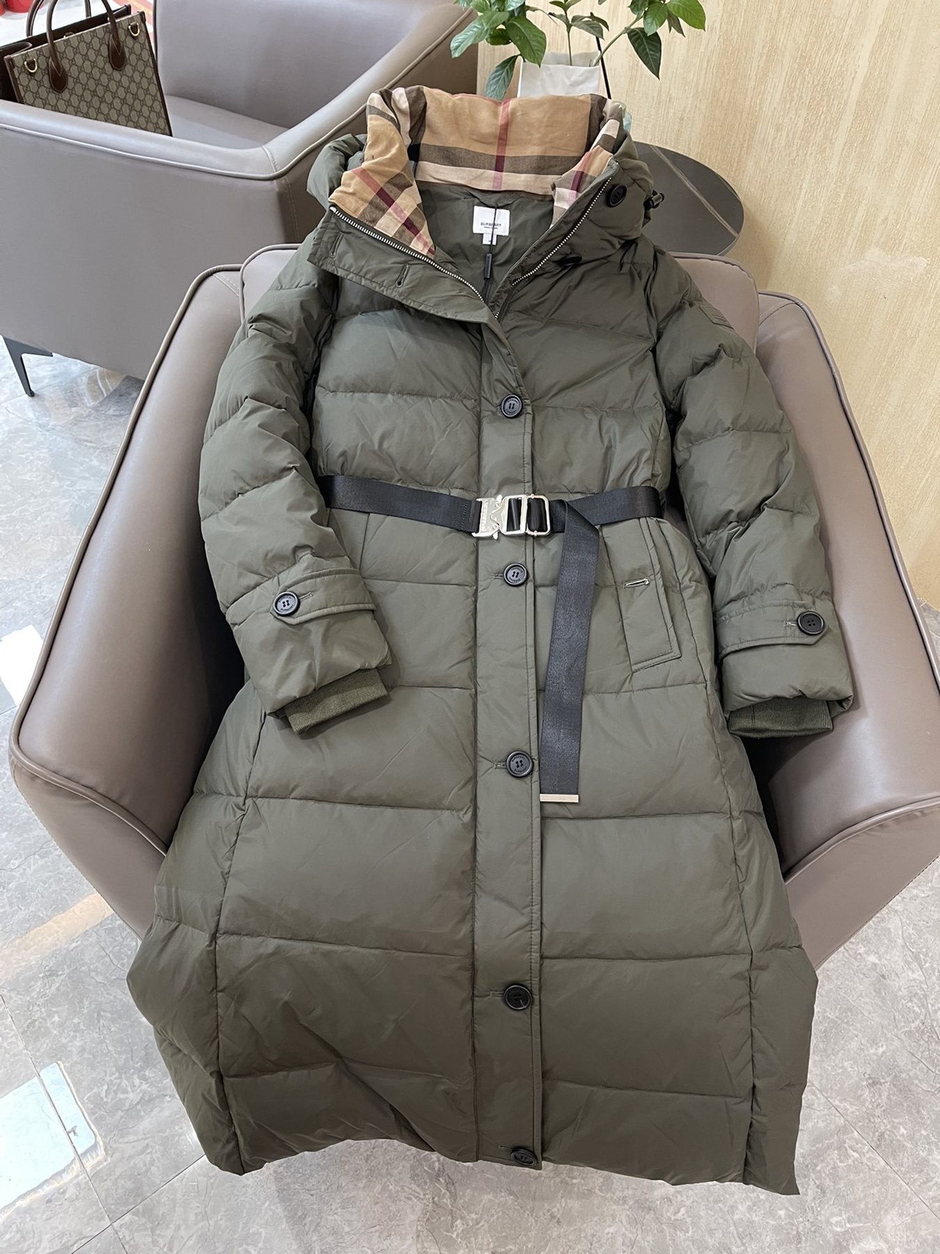 Burberry Belted Hooded Long Puffer Jacket