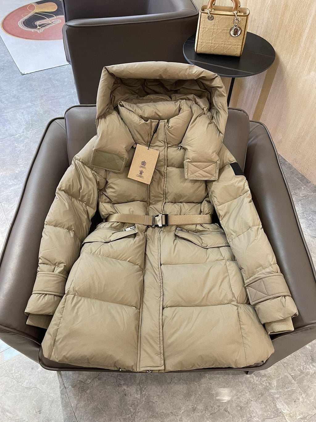 Burberry Belted Hooded Long Down Jacket