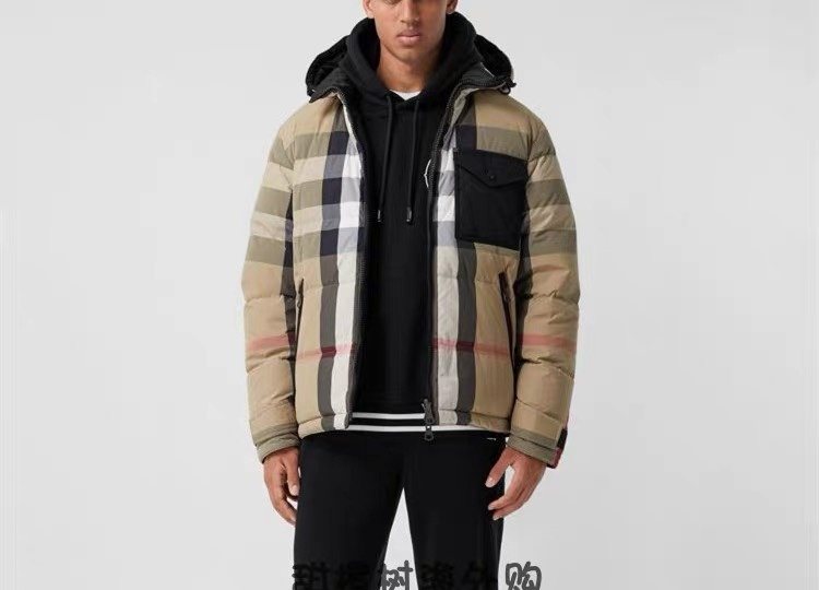 Burberry Beige Check Hooded Puffer Jacket