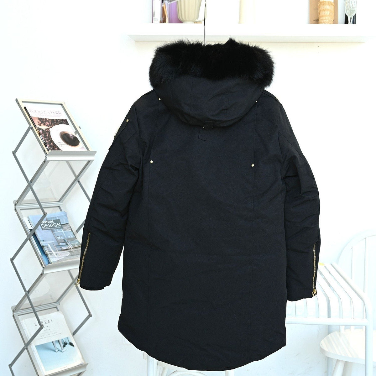 Moose Knuckles Men's Black Fur-Trim Hood Long Parka