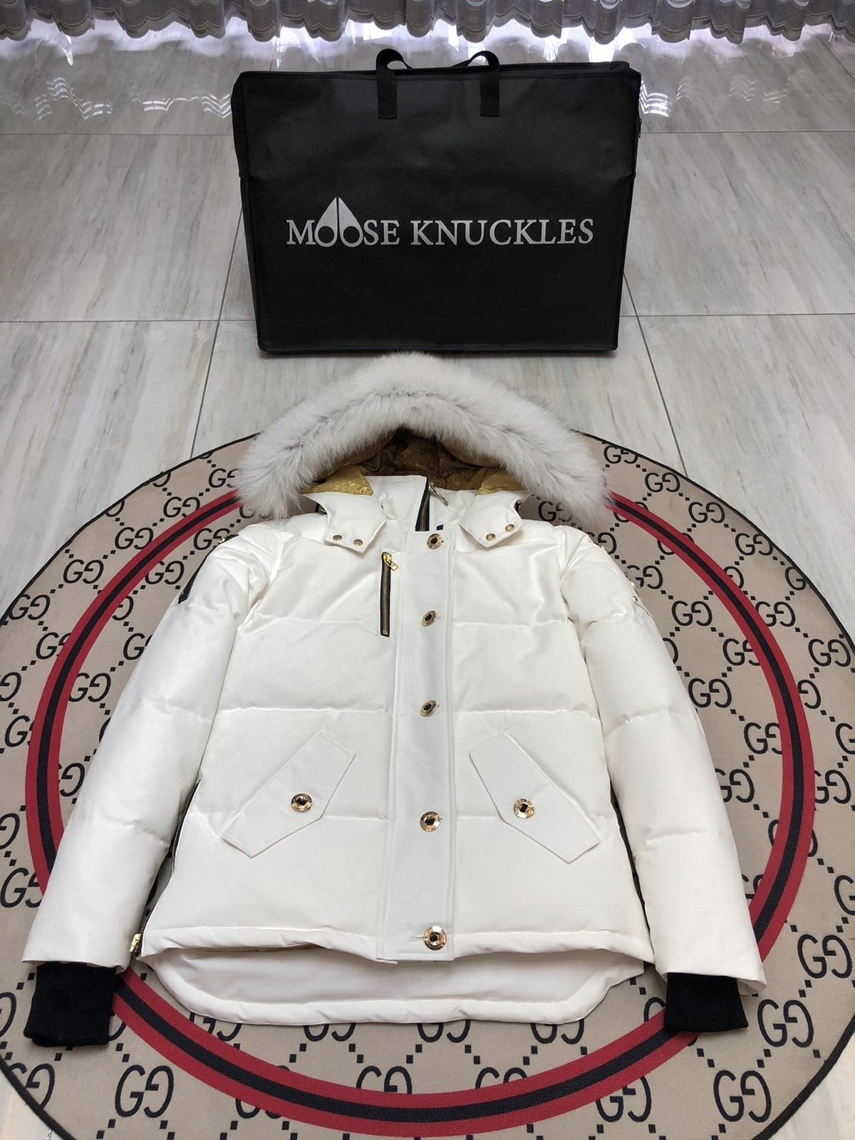 Moose Knuckles Women's Fur-Trim Hood Short Down Jacket