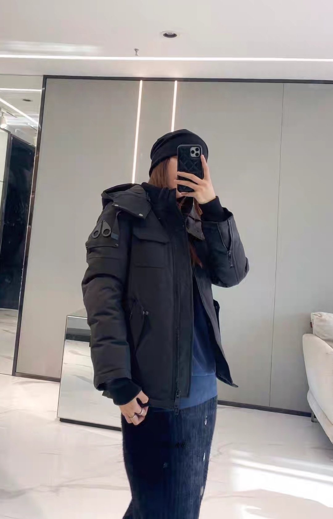 Moose Knuckles Contrast Panel Hooded Puffer Jacket
