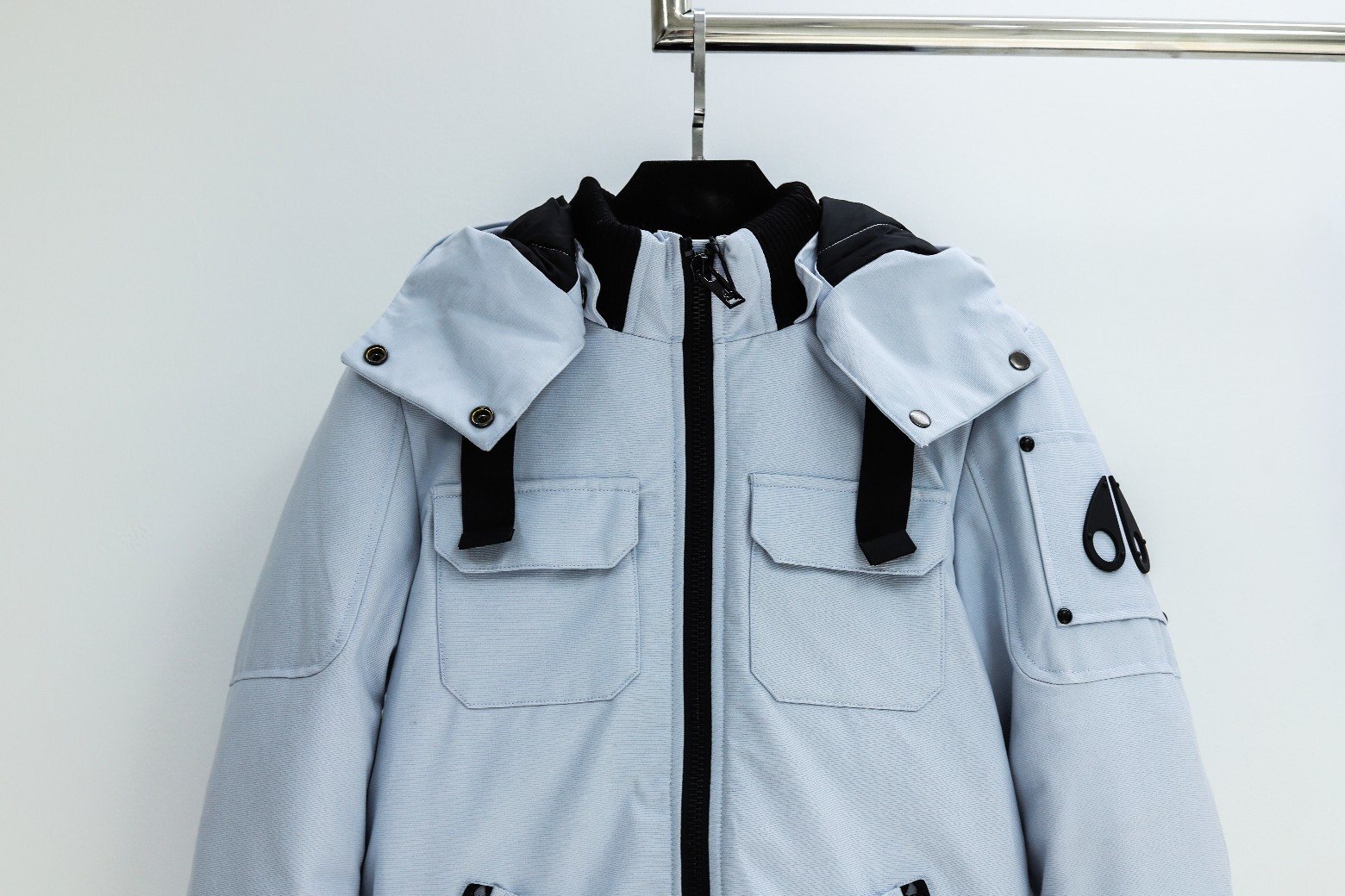 Moose Knuckles Contrast Panel Hooded Puffer Jacket