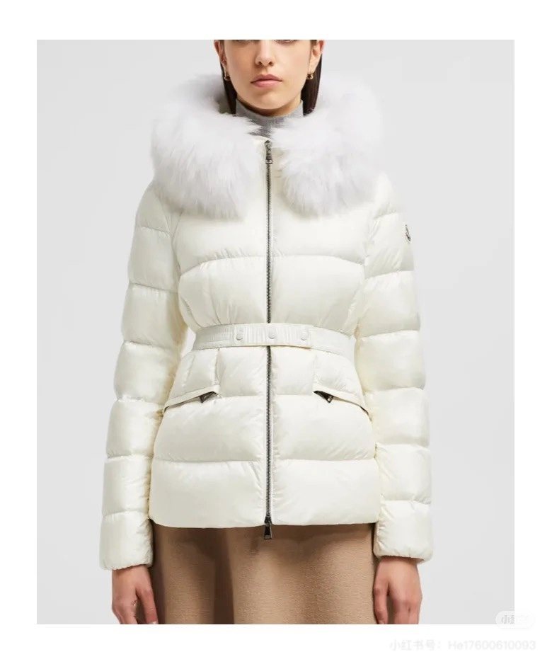 Moncler Fur-Trim Hood Belted Puffer Coat