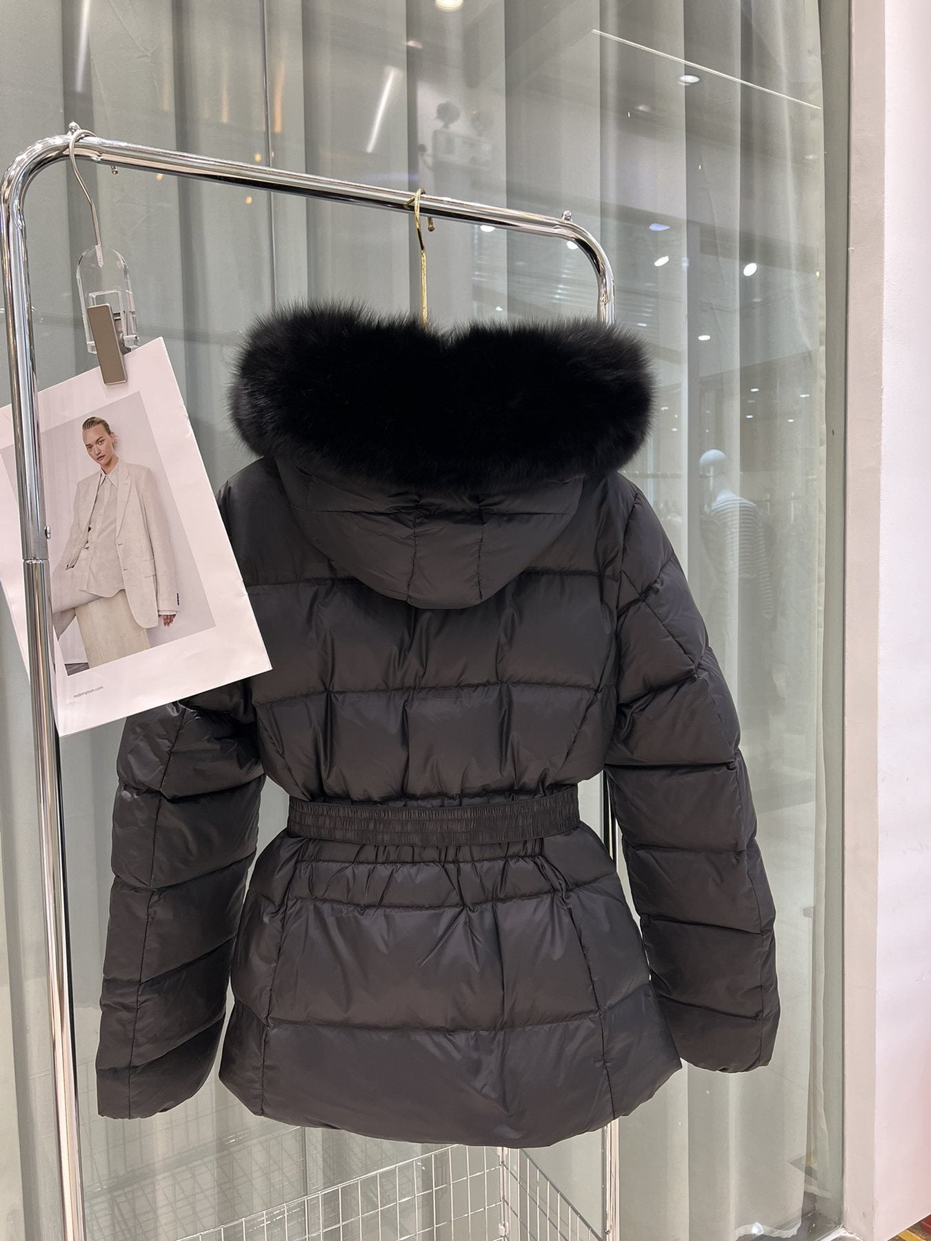 Moncler Fur-Trim Hood Belted Puffer Coat