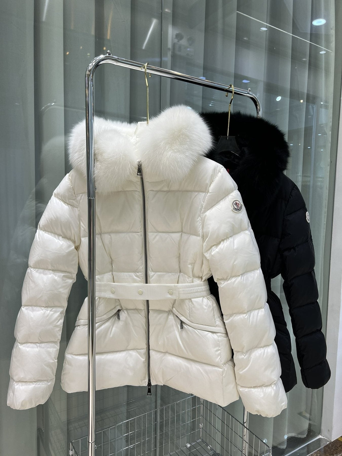 Moncler Fur-Trim Hood Belted Puffer Coat