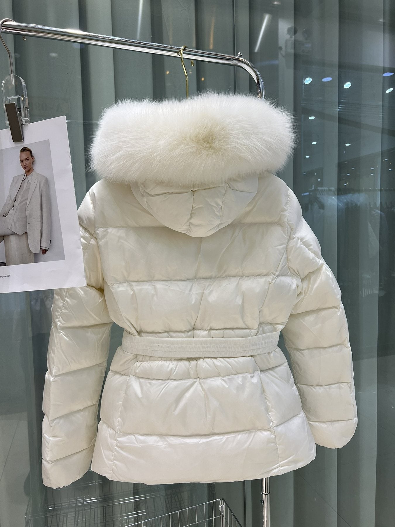 Moncler Fur-Trim Hood Belted Puffer Coat
