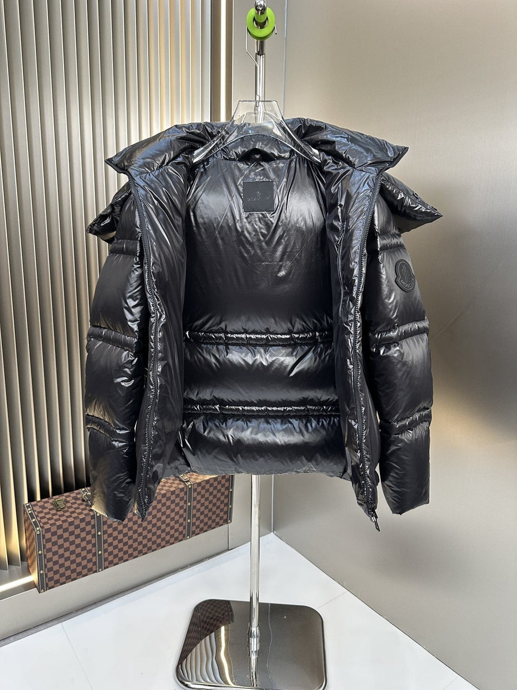 Moncler Black Glossy Hooded Puffer Coat