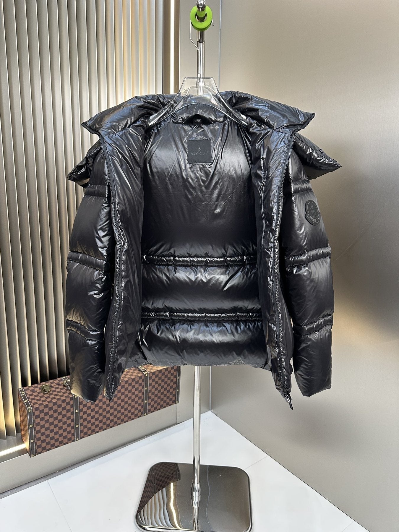 Moncler Black Glossy Hooded Puffer Coat