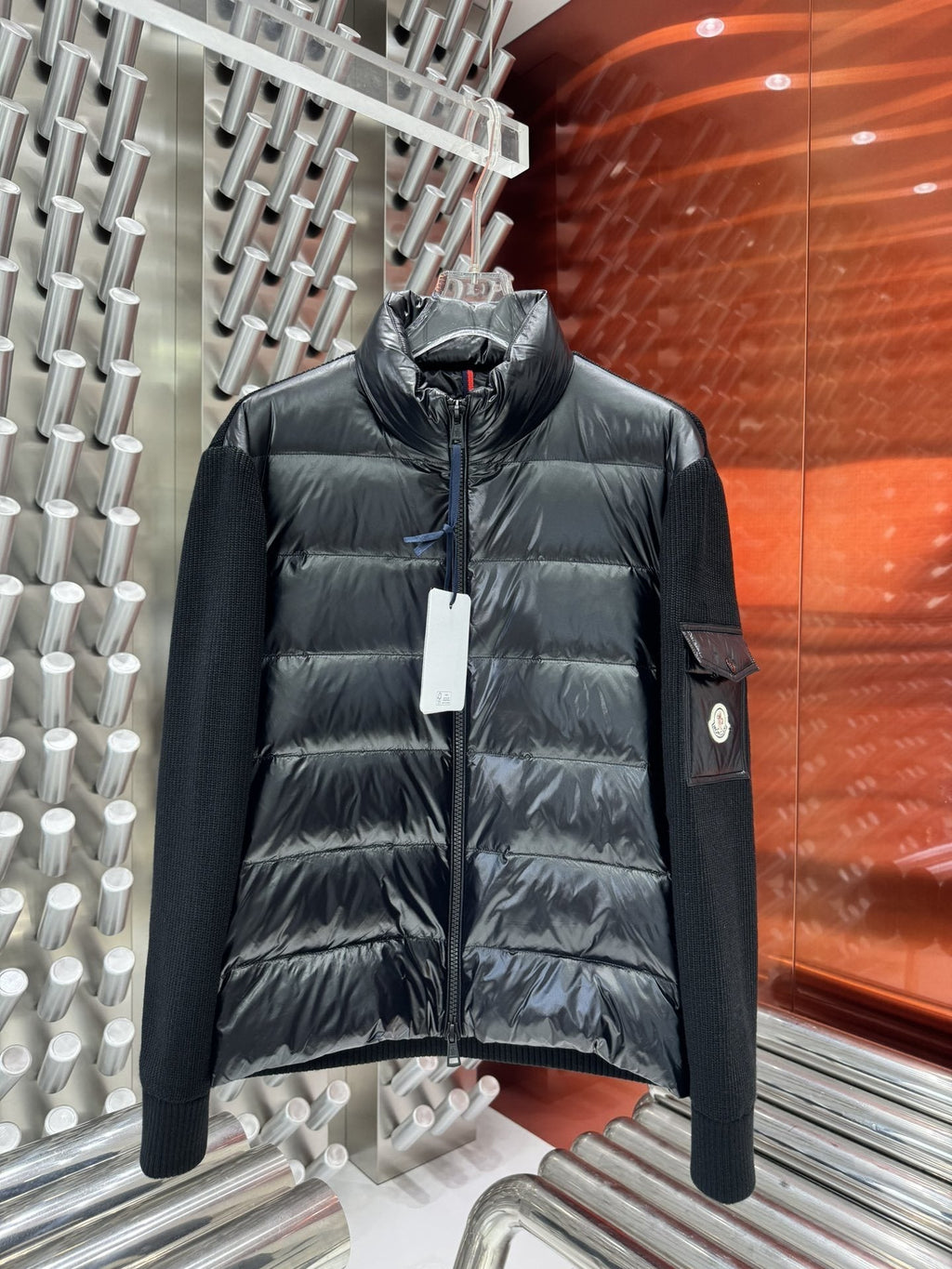Moncler Black Quilted Knit-Sleeve Jacket