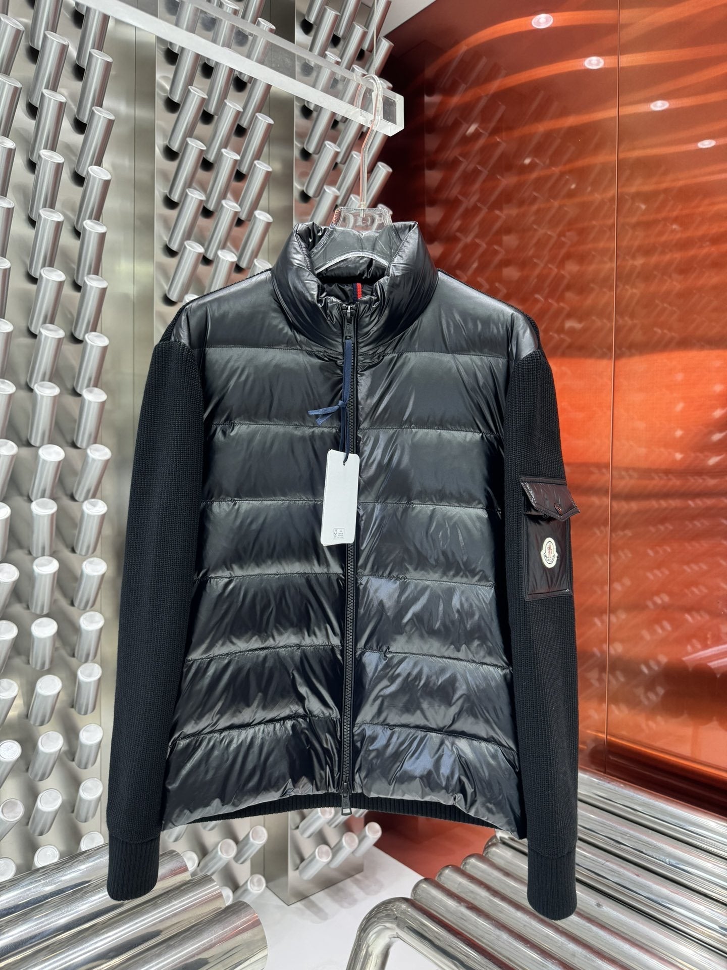 Moncler Black Quilted Knit-Sleeve Jacket