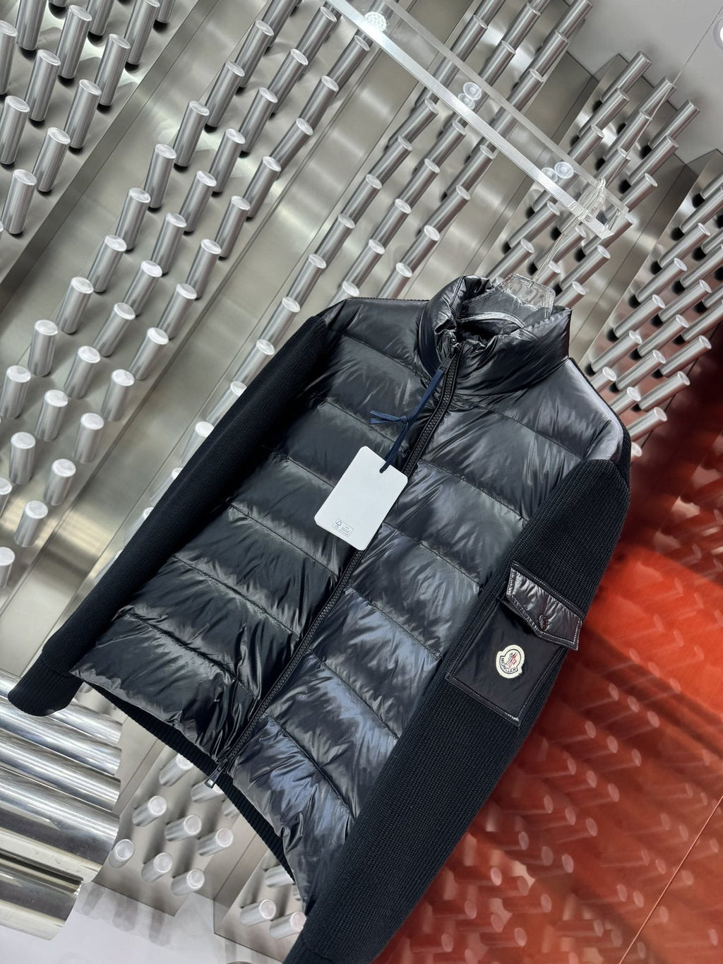 Moncler Black Quilted Knit-Sleeve Jacket