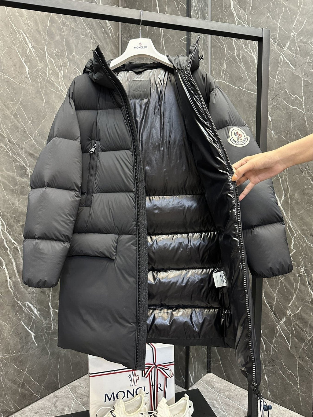 Moncler Bosona Black Long Hooded Down Coat