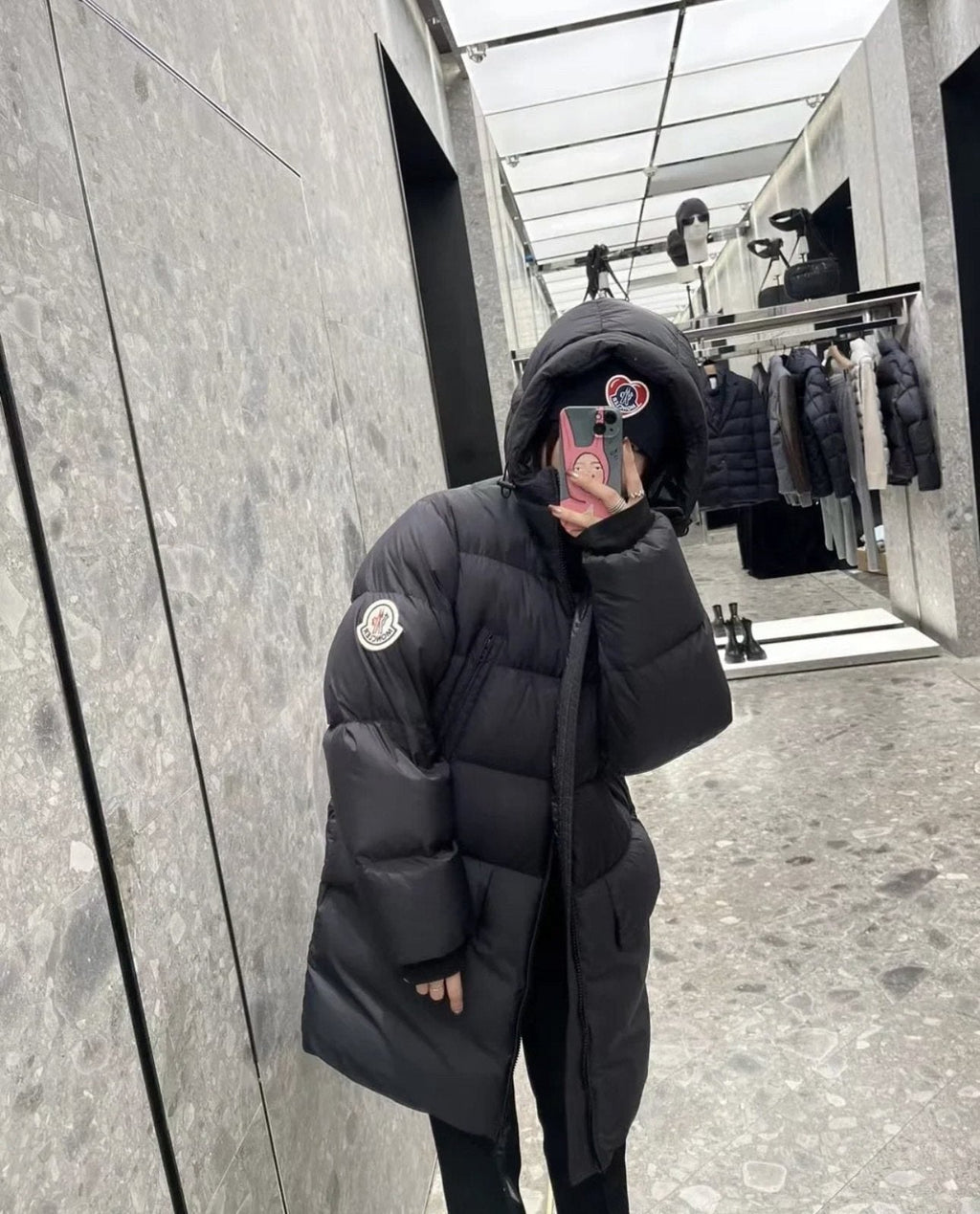 Moncler Bosona Black Long Hooded Down Coat