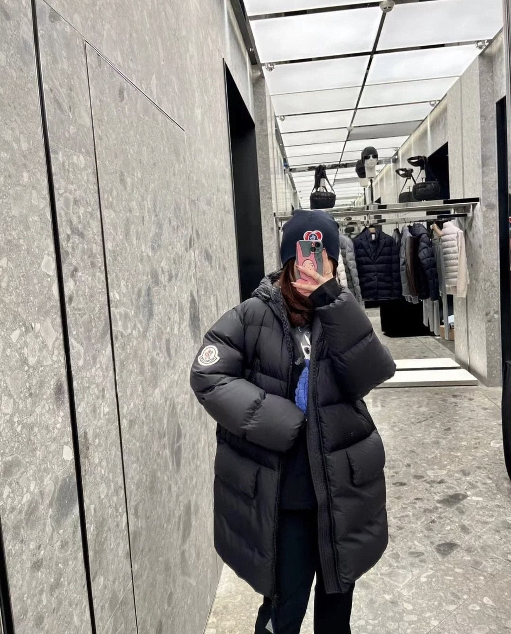 Moncler Bosona Black Long Hooded Down Coat