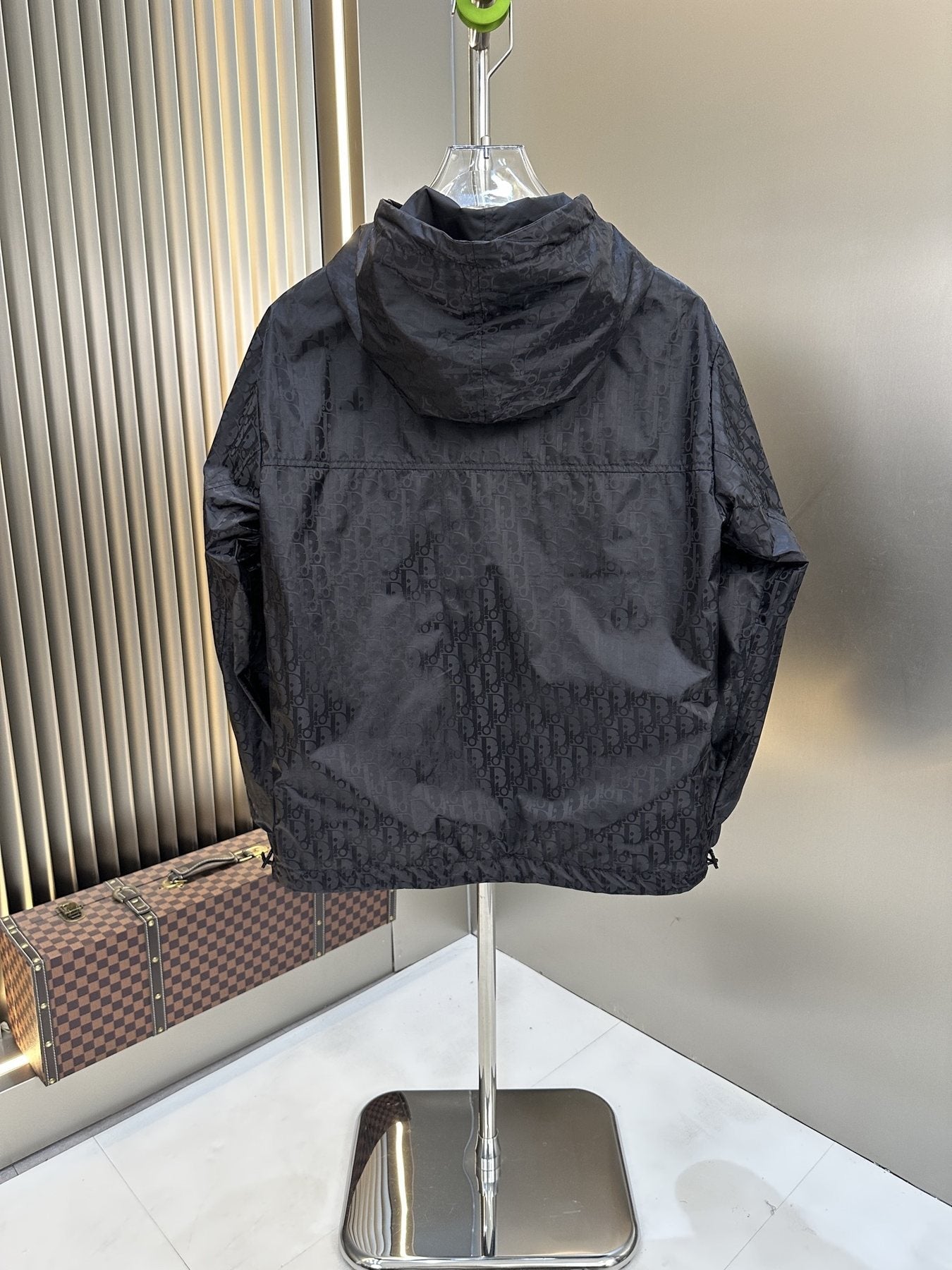 Dior Black Patterned Hooded Zip-Front Jacket