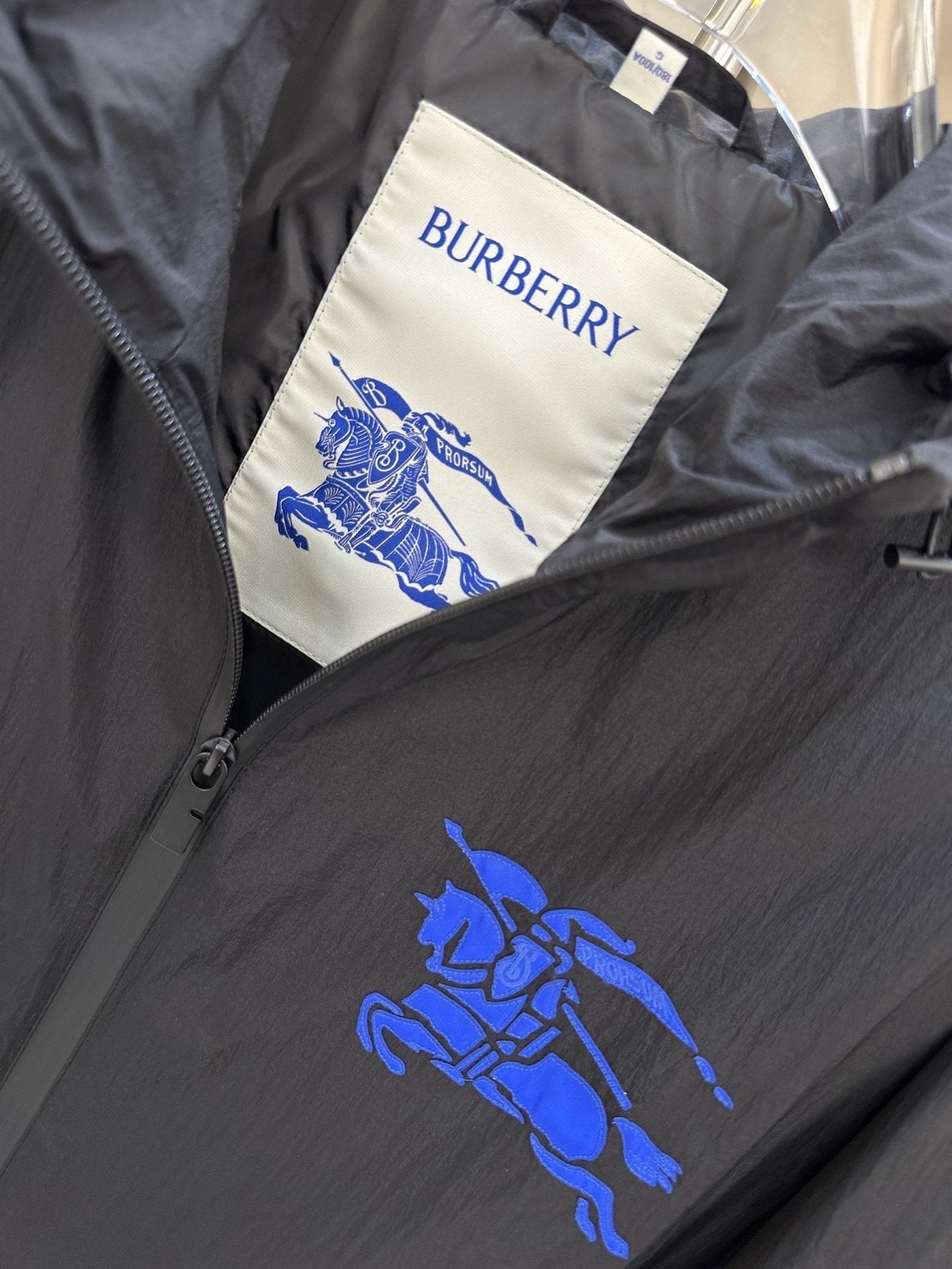 Burberry Blue Chest Graphic Hooded Zip Jacket