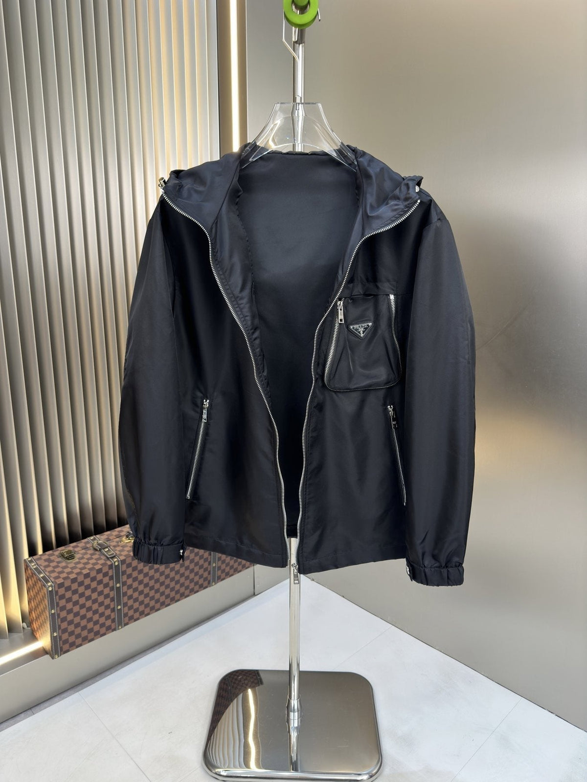 Prada Black Hooded Zip-Front Jacket