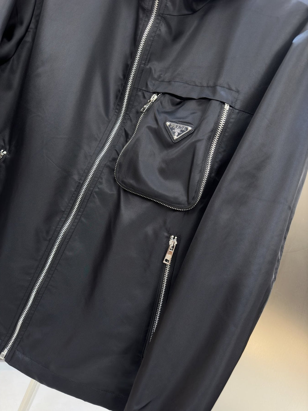 Prada Black Hooded Zip-Front Jacket
