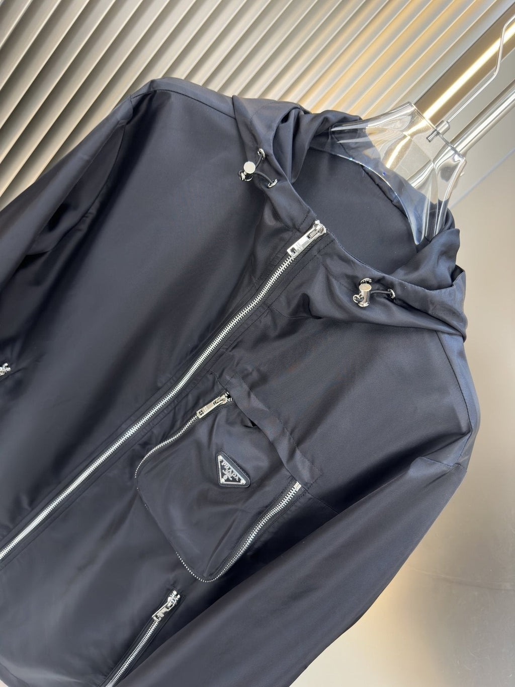 Prada Black Hooded Zip-Front Jacket