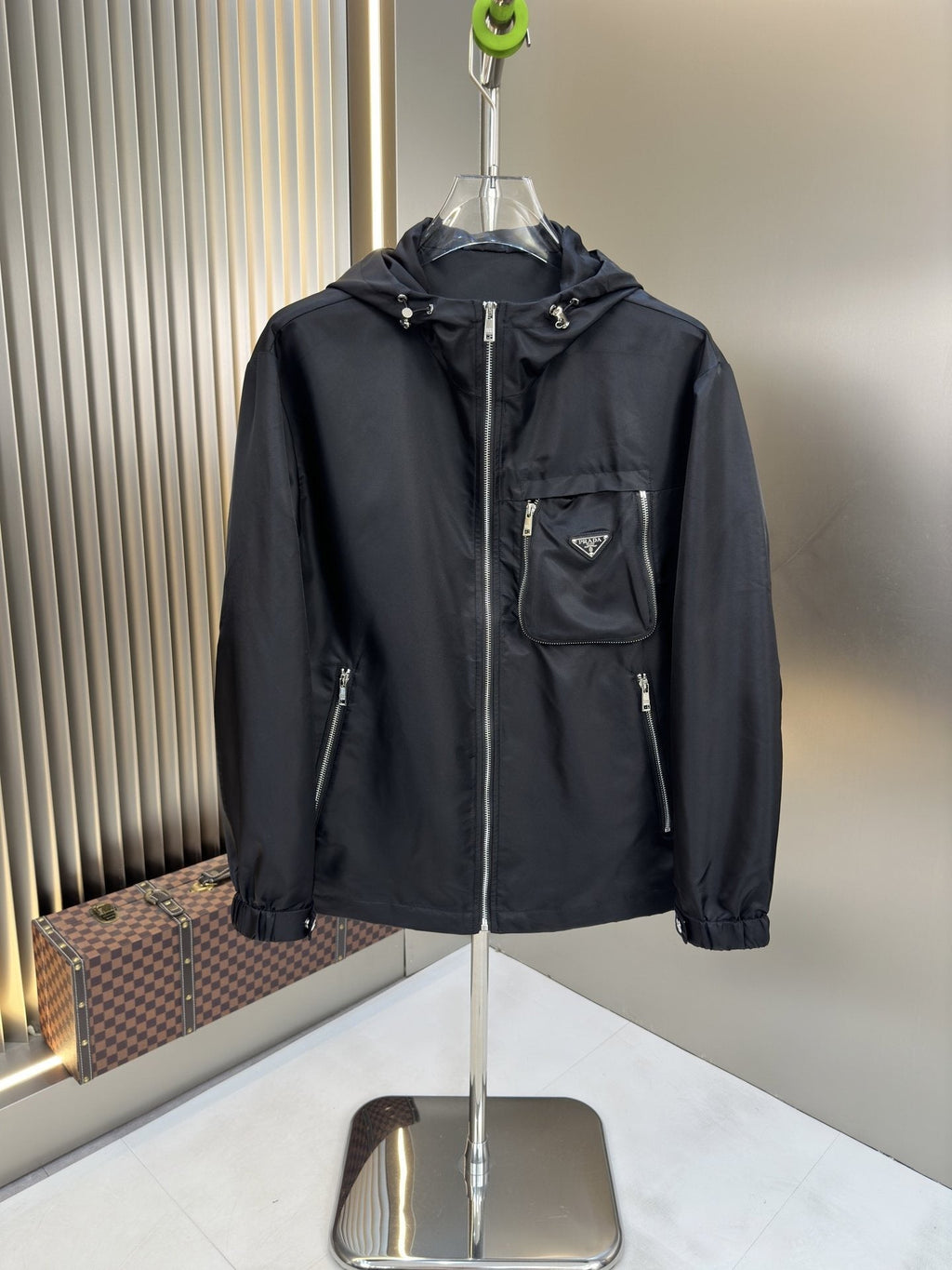 Prada Black Hooded Zip-Front Jacket