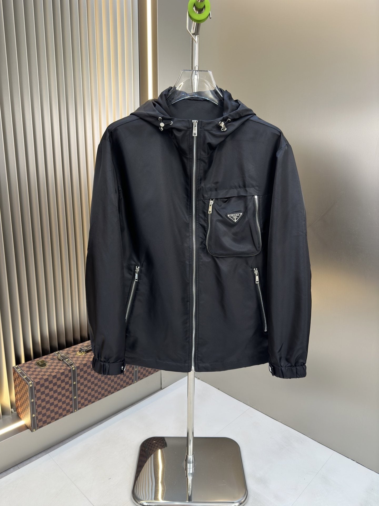 Prada Black Hooded Zip-Front Jacket