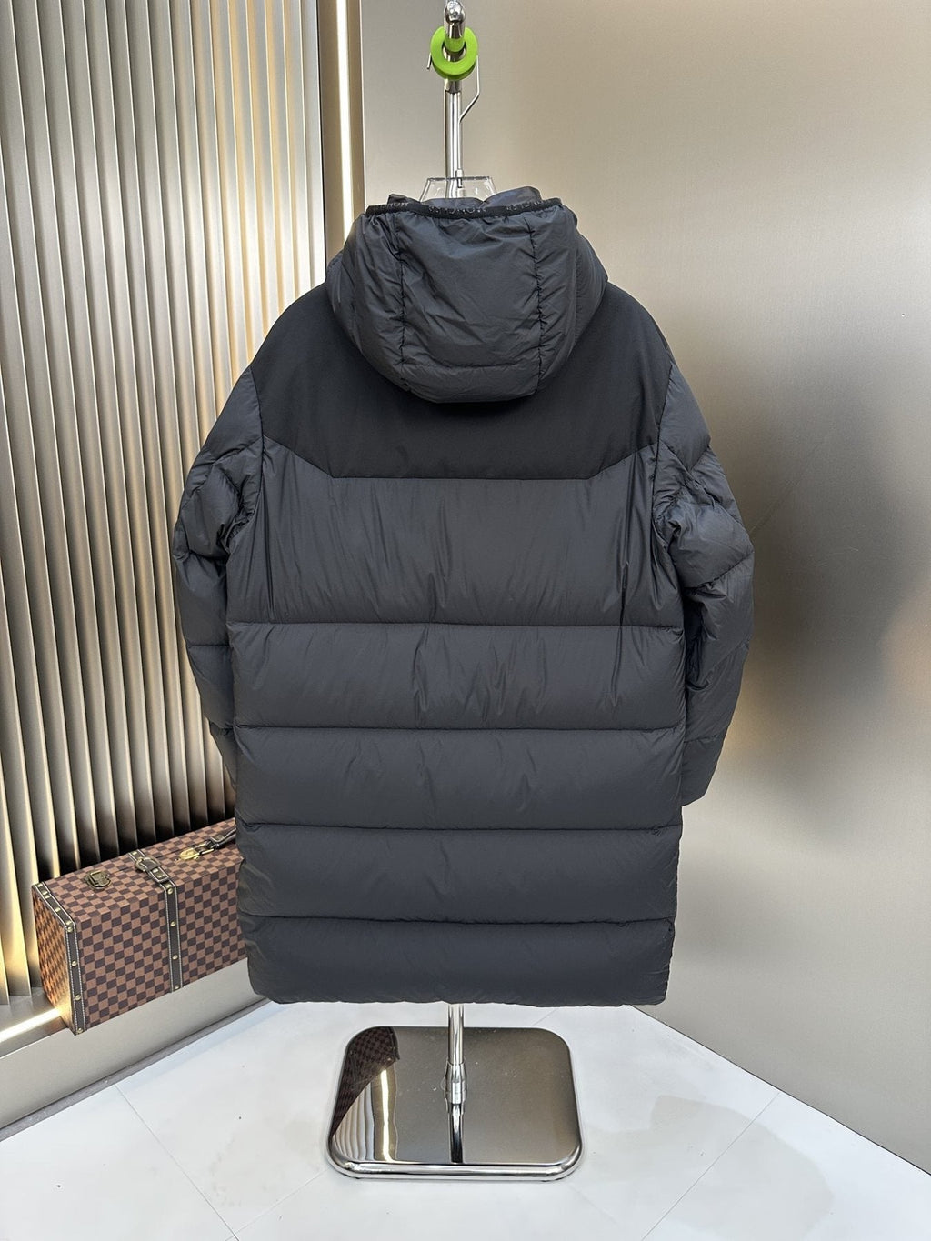 Moncler Charcoal Grey Long Hooded Puffer Coat