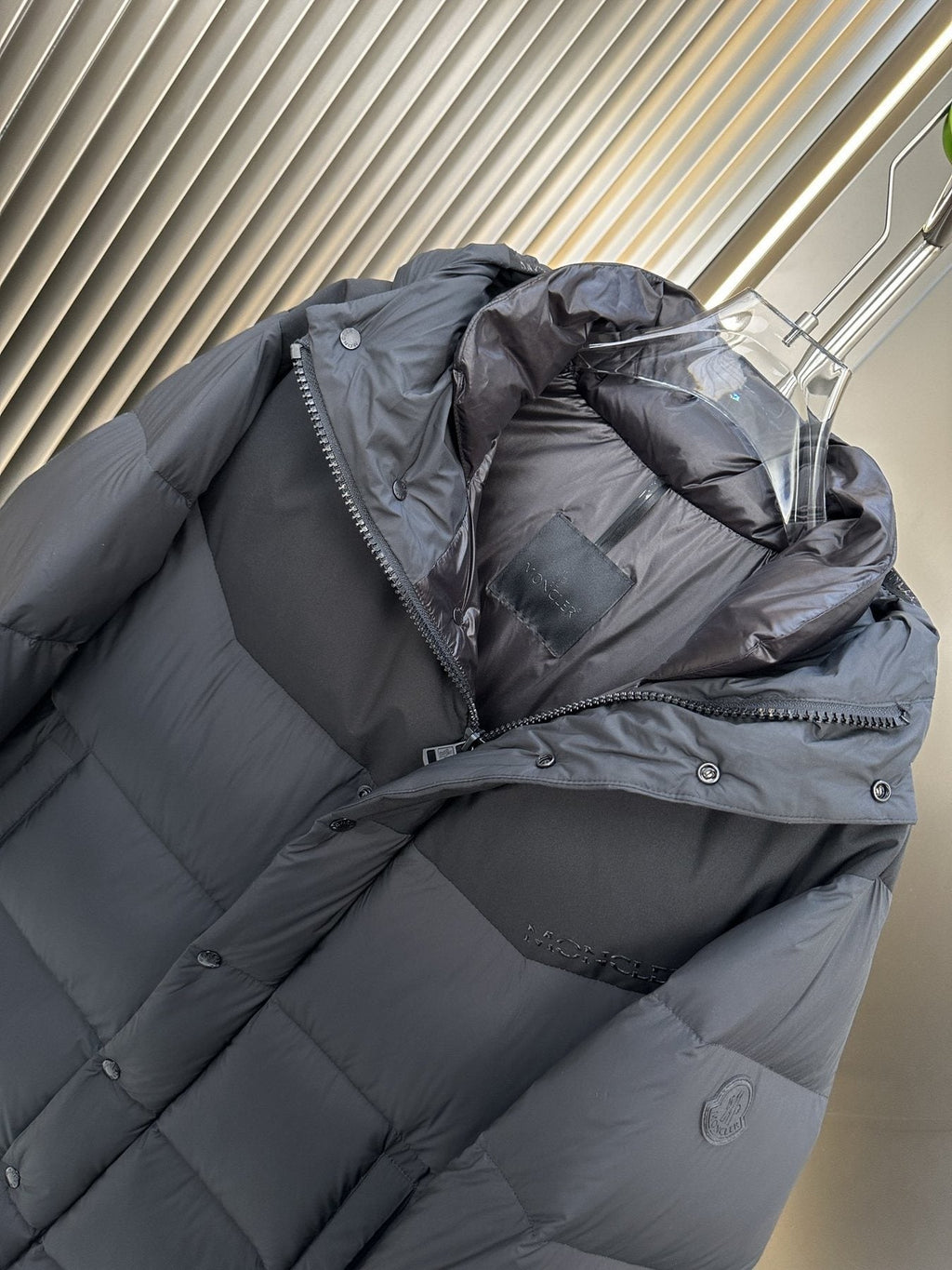 Moncler Charcoal Grey Long Hooded Puffer Coat