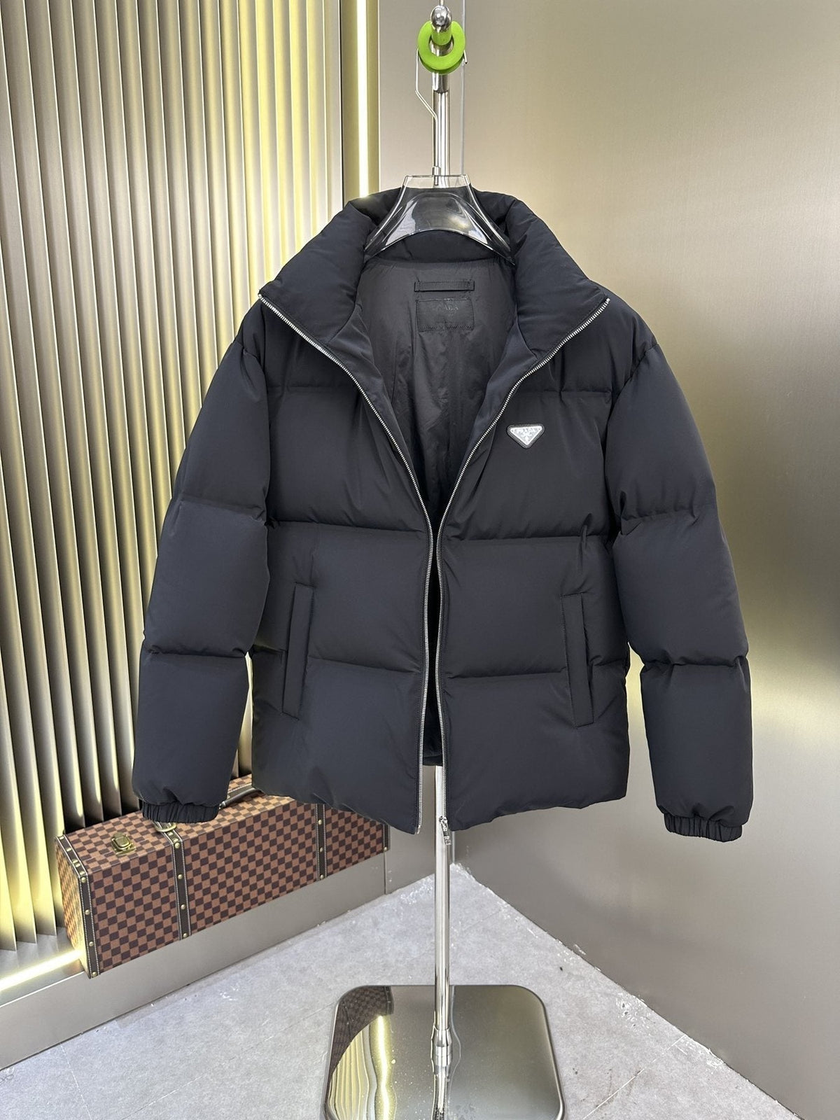 Prada Quilted Triangle-Badge Puffer Jacket