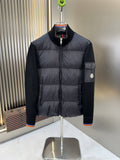 Moncler Quilted Knit-Sleeve Zip Jacket