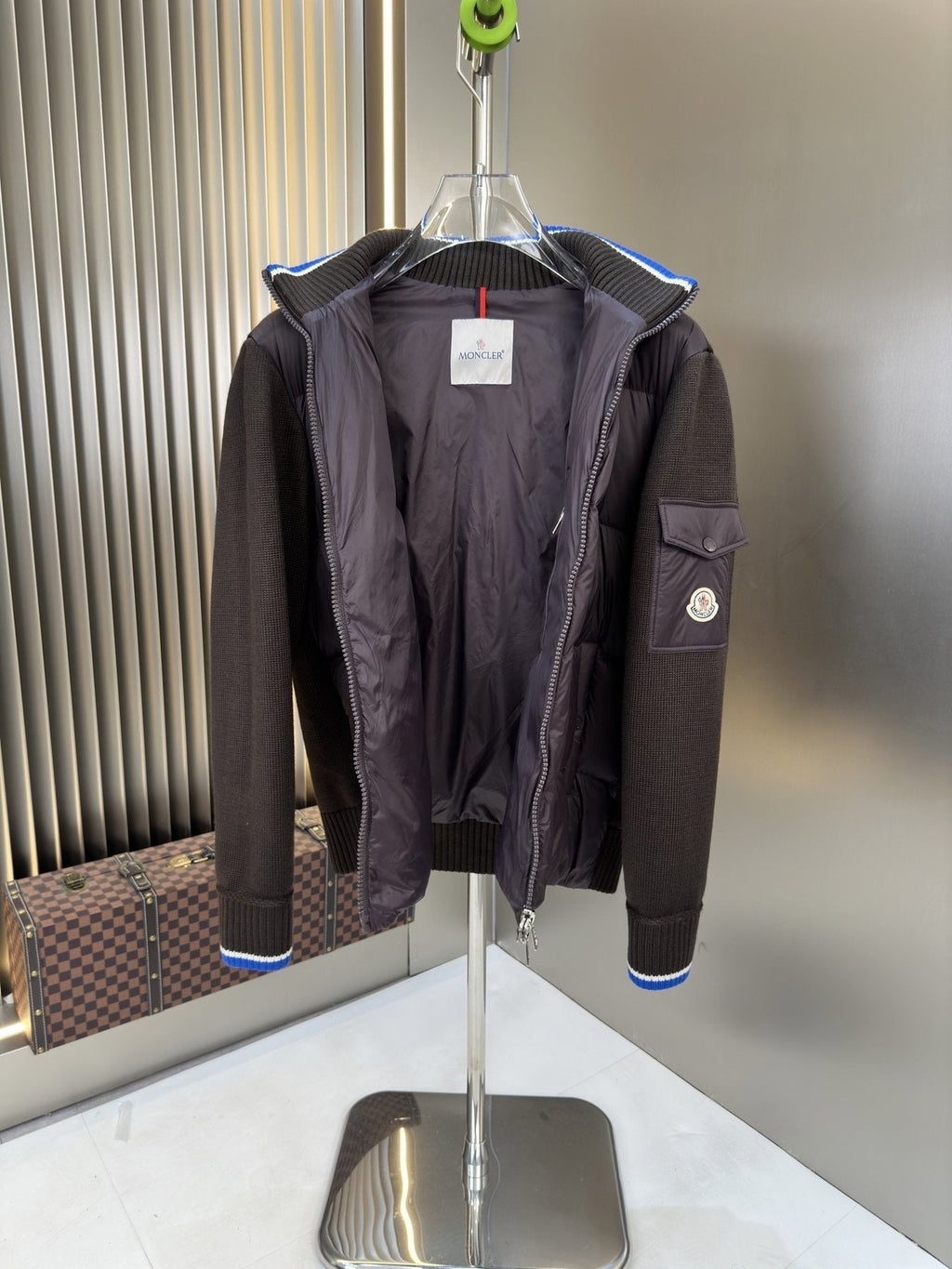Moncler Quilted Knit-Sleeve Zip Jacket