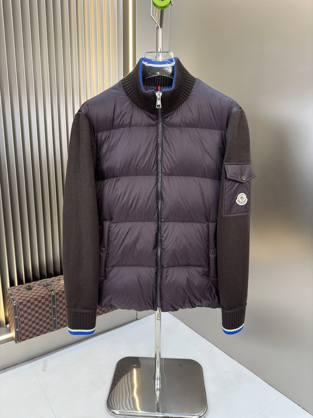 Moncler Quilted Knit-Sleeve Zip Jacket