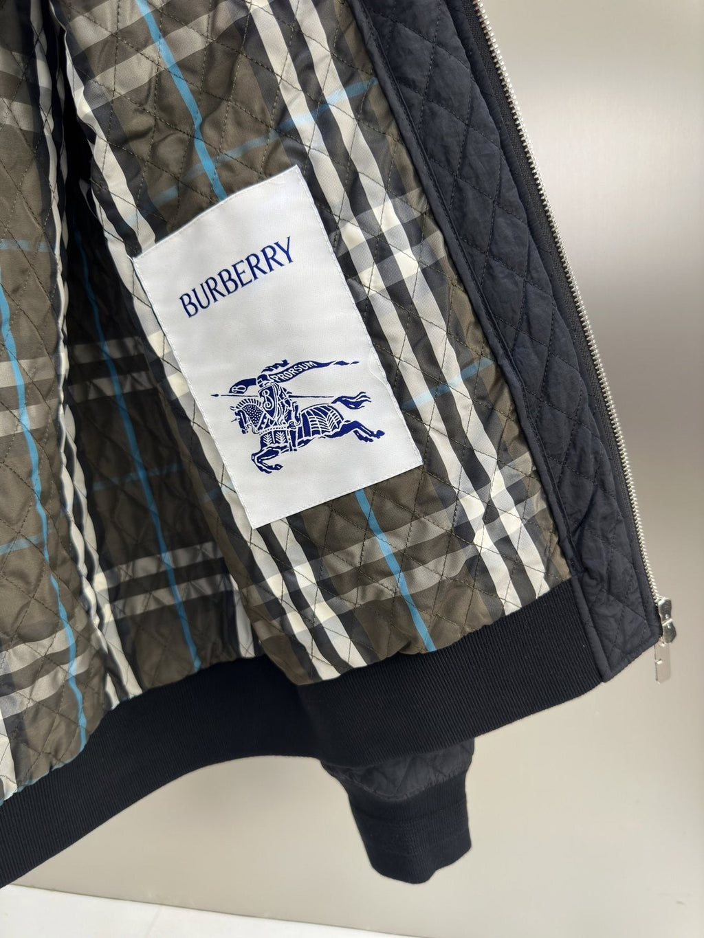 Burberry Navy Quilted Bomber Jacket