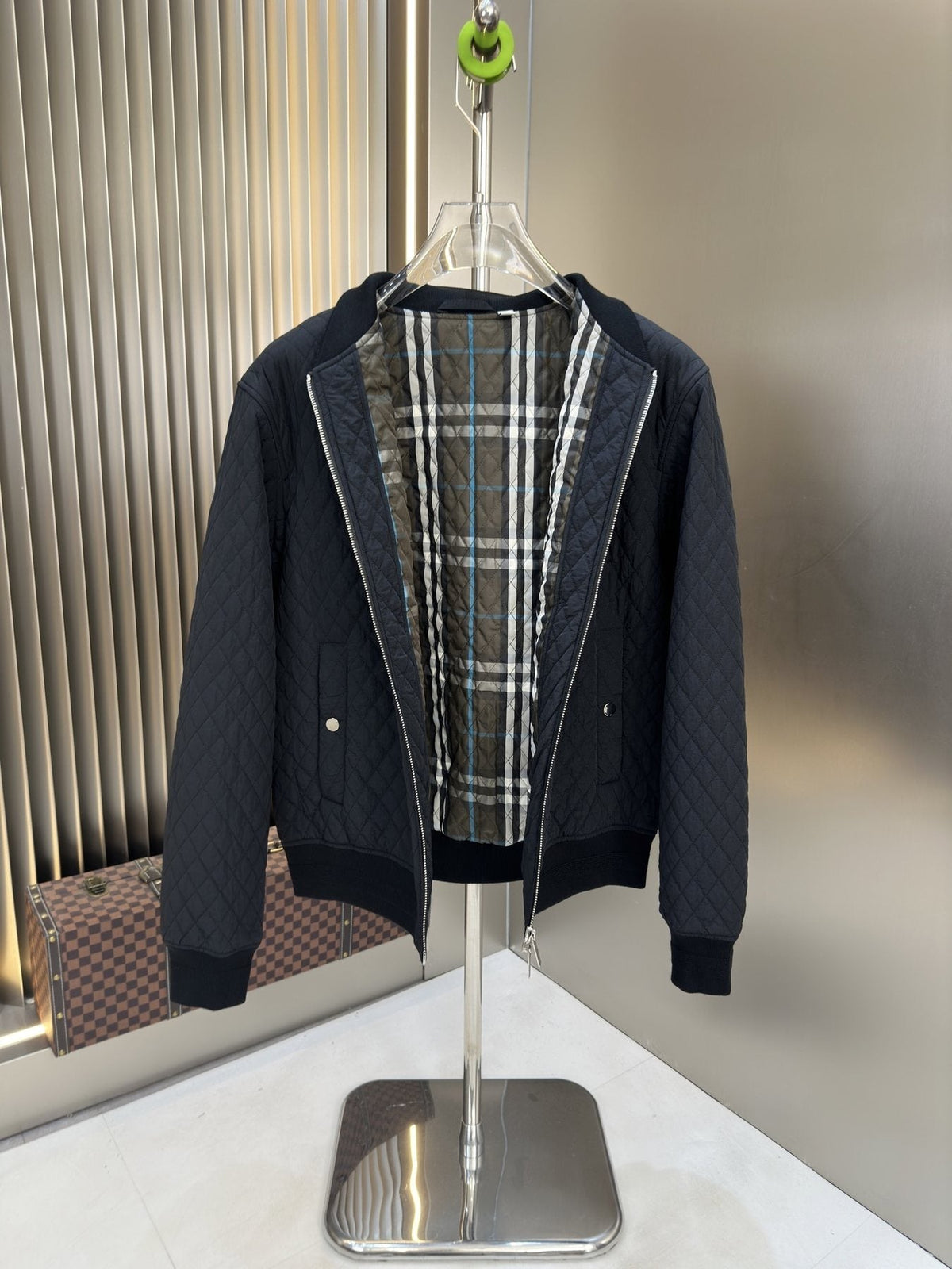 Burberry Navy Quilted Bomber Jacket