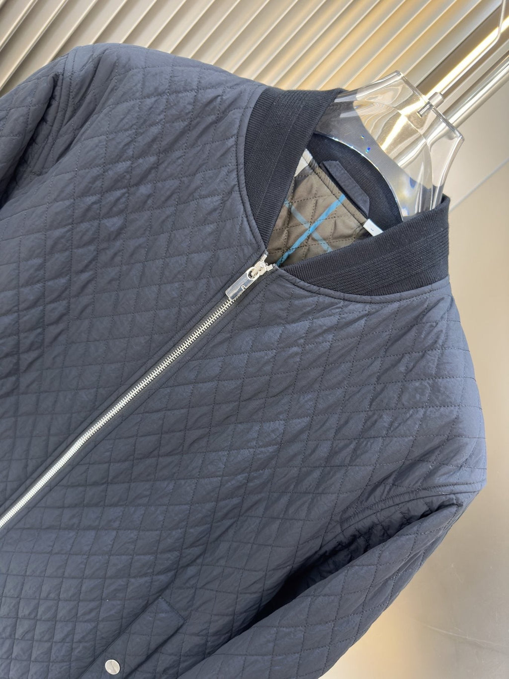 Burberry Navy Quilted Bomber Jacket