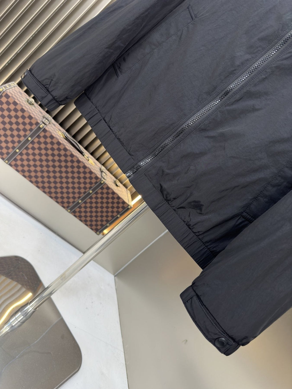 Moncler Black Zip-Front Jacket with Checked Lining