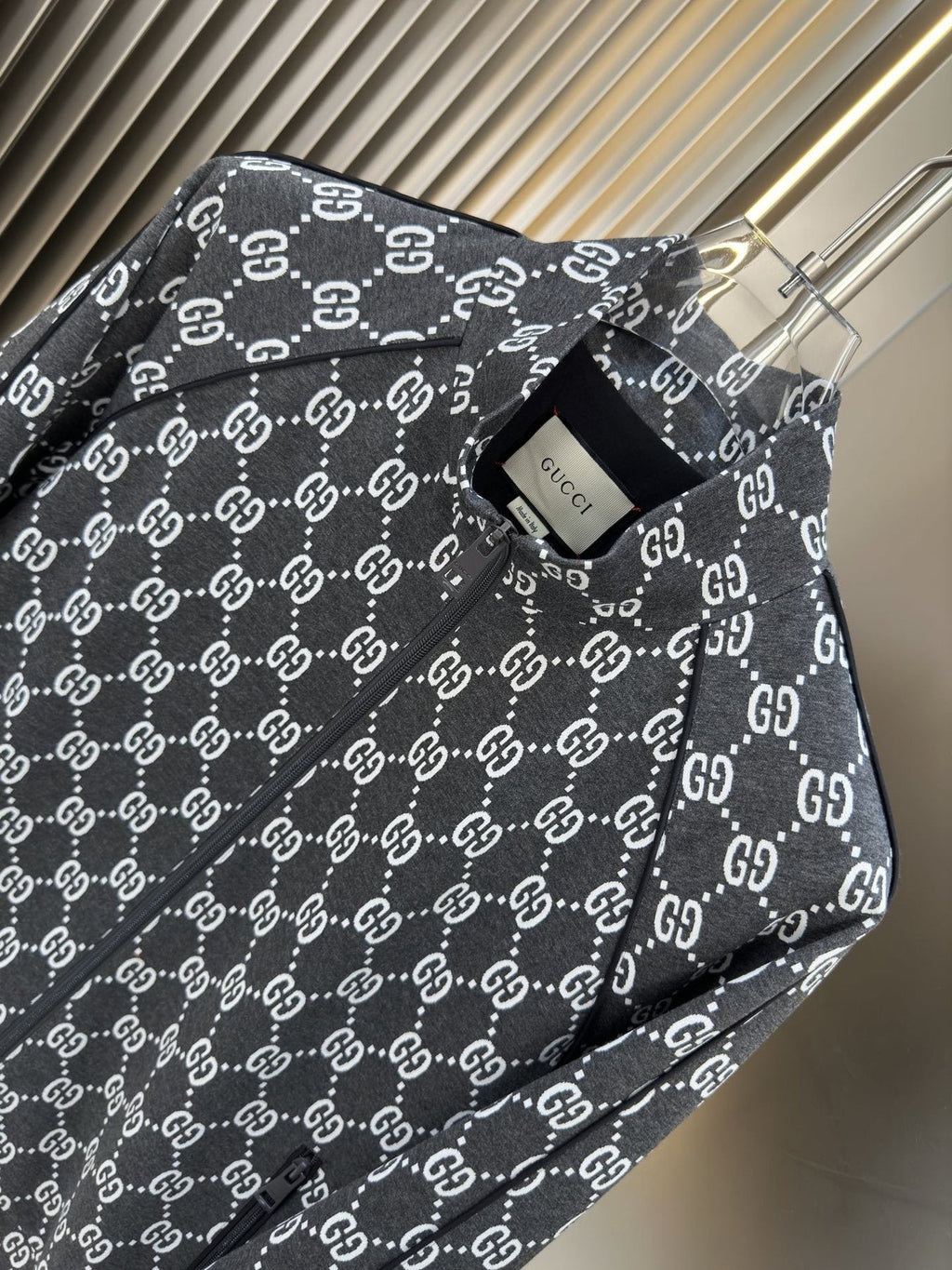 Gucci Black Monogram Zip-Front Jacket