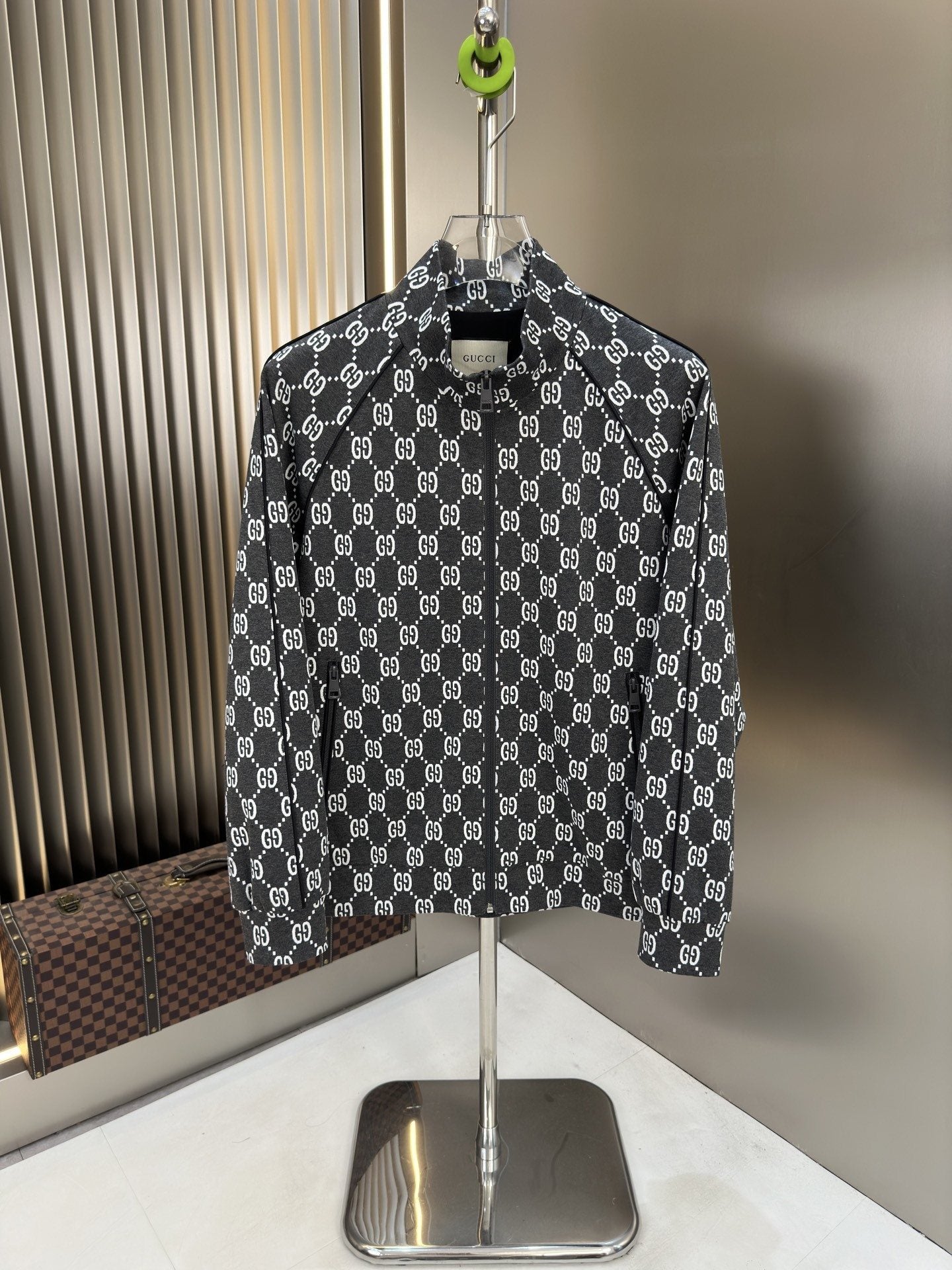 Gucci Black Monogram Zip-Front Jacket