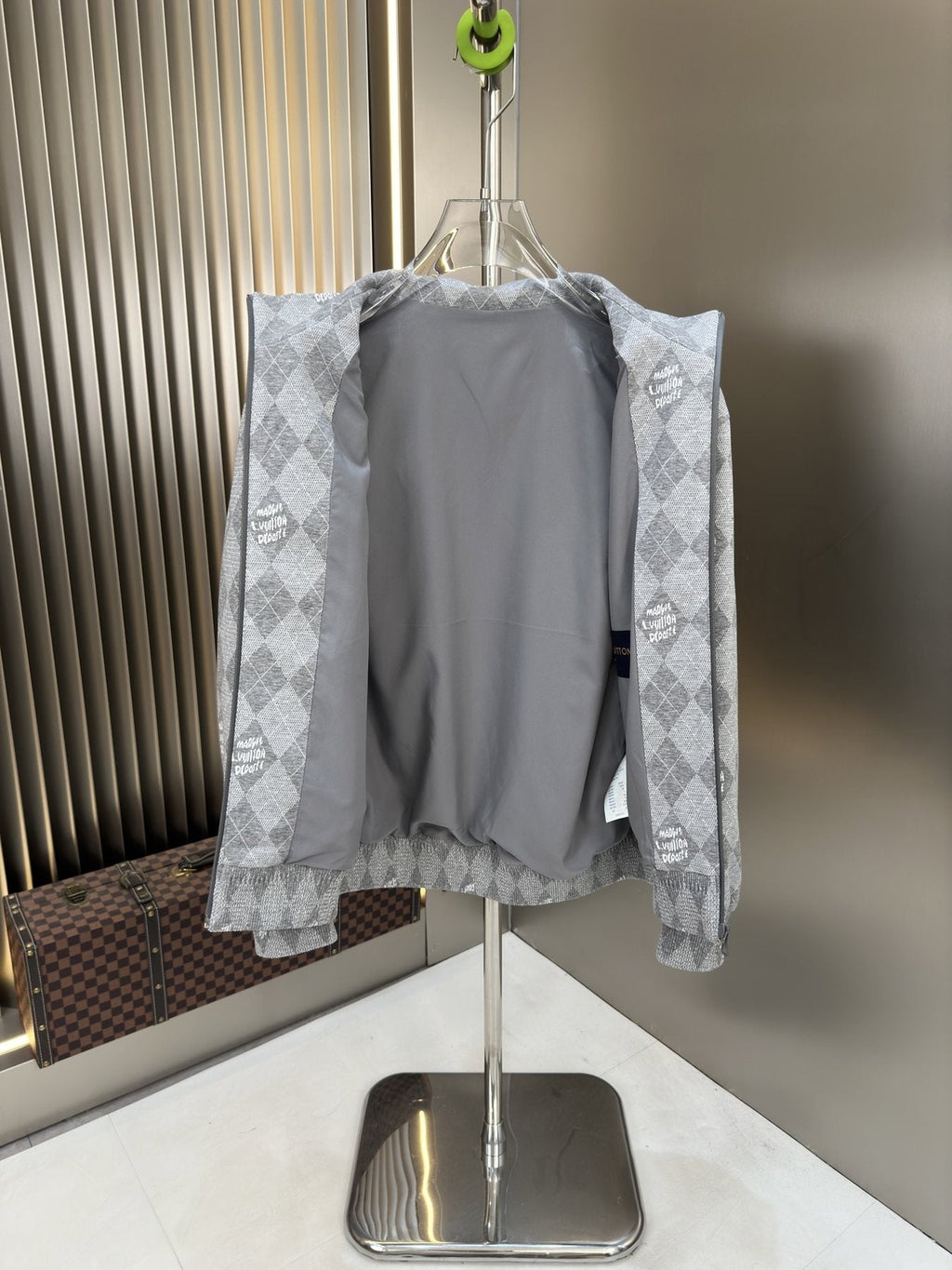 LV Grey Argyle Full-Zip Jacket