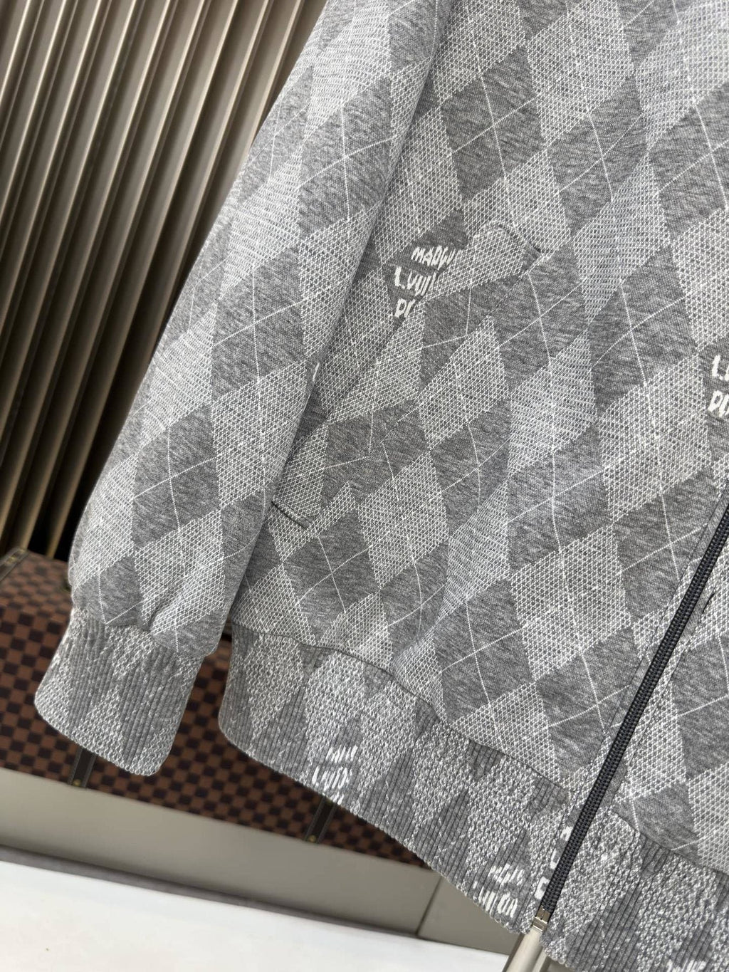 LV Grey Argyle Full-Zip Jacket