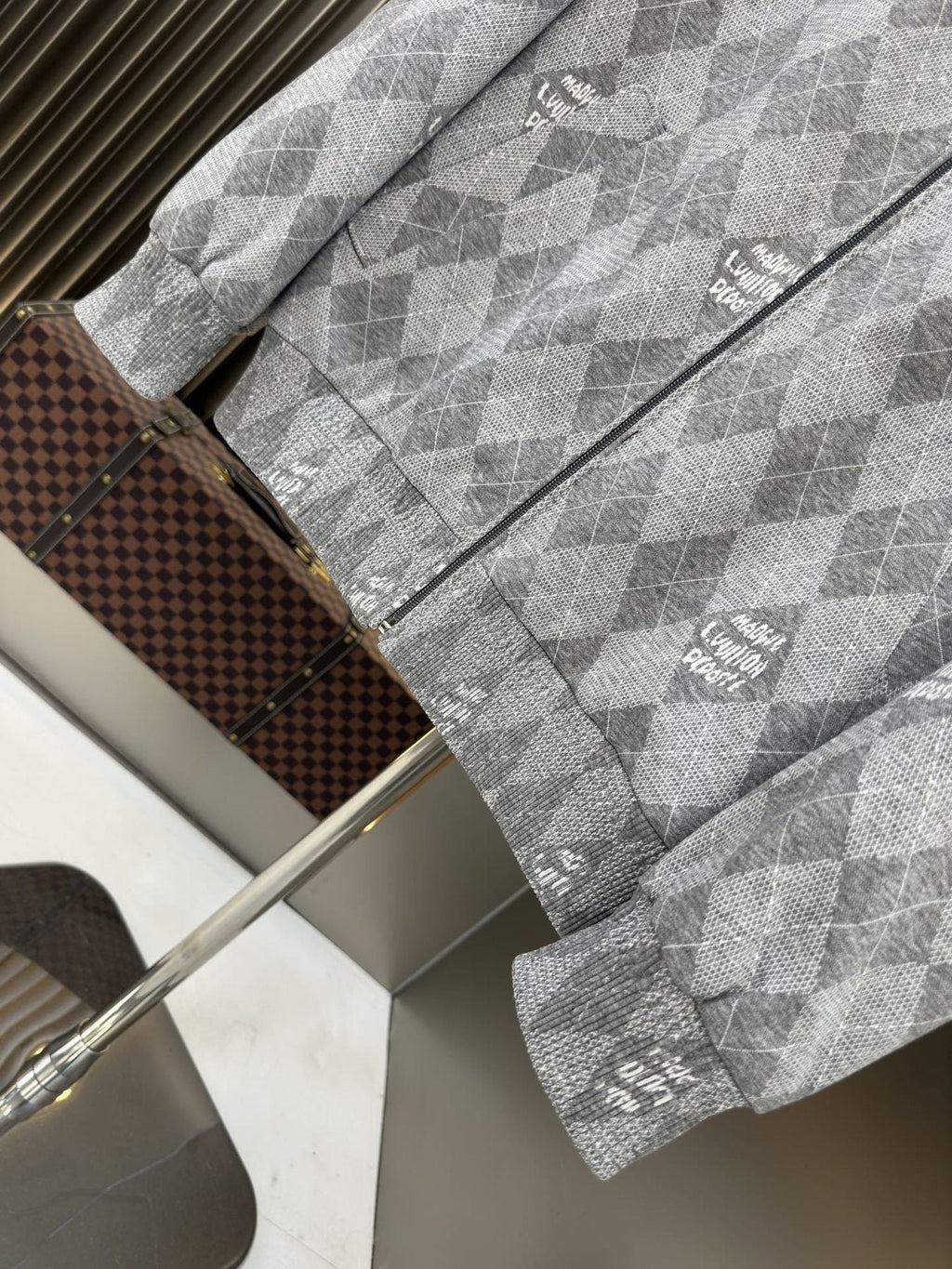 LV Grey Argyle Full-Zip Jacket