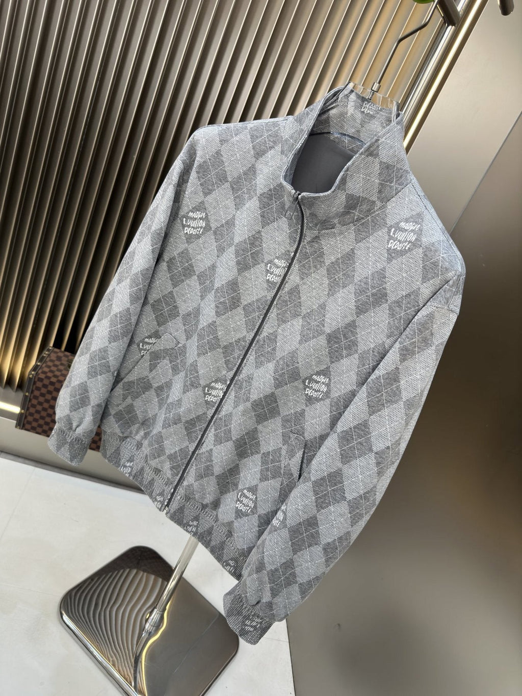 LV Grey Argyle Full-Zip Jacket