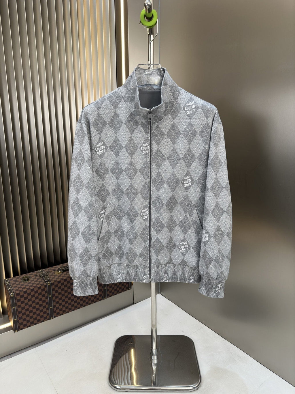 LV Grey Argyle Full-Zip Jacket